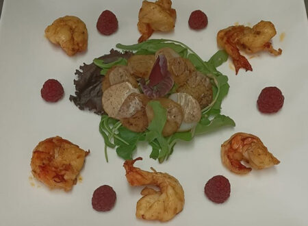 Duo de Noix de Saint Jacques et Gambas framboises